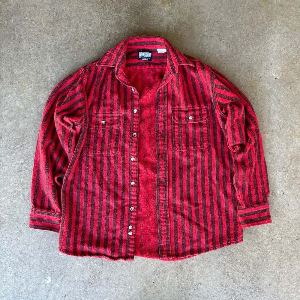 Vintage 80s Fieldmaster Striped Red Flannel Made in U.S.A pinstripe hickorystrip